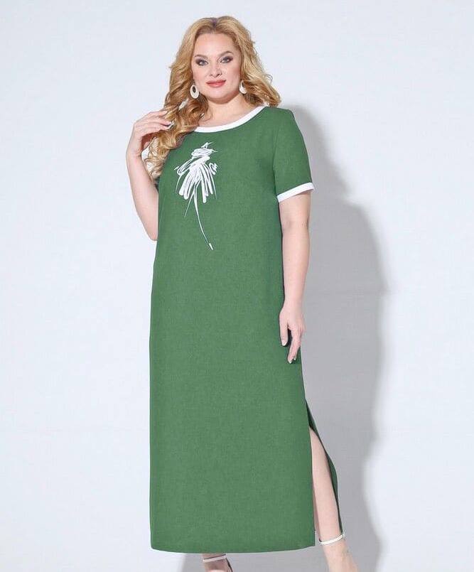 Длинное платье с разрезами и принтом, зеленое