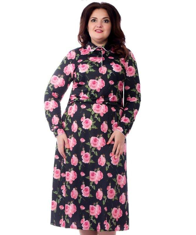 Трикотажное платье с отложным воротником, черно-розовое