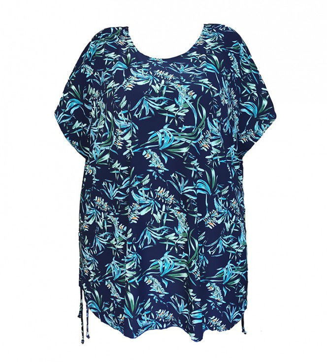 Летняя блуза с коротким рукавом в мелкий рисунок, синяя