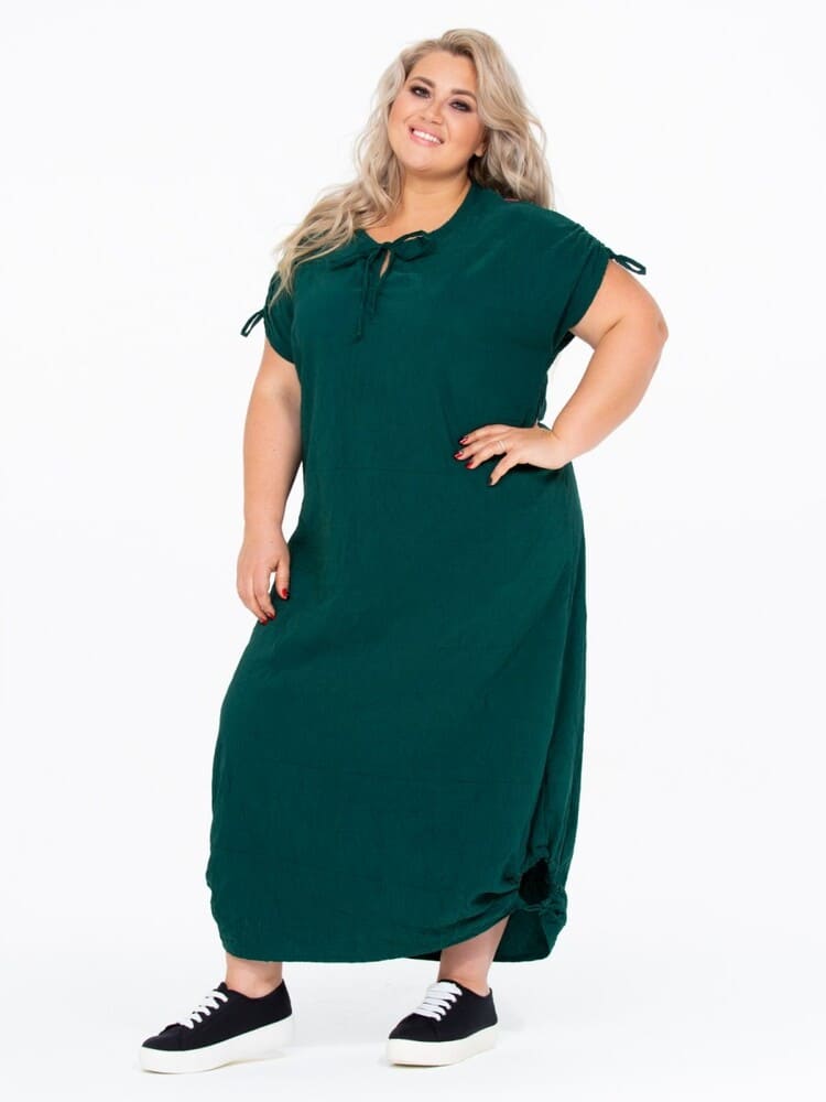 Длинное платье с кулисами, зеленое
