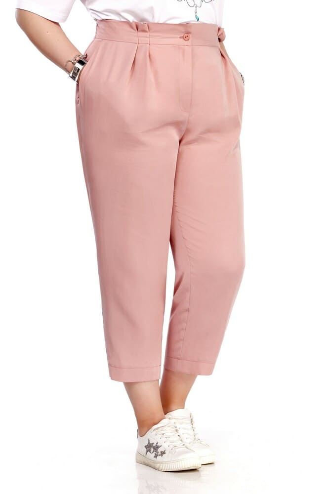 Укороченные брюки-бананы с карманами, розовые