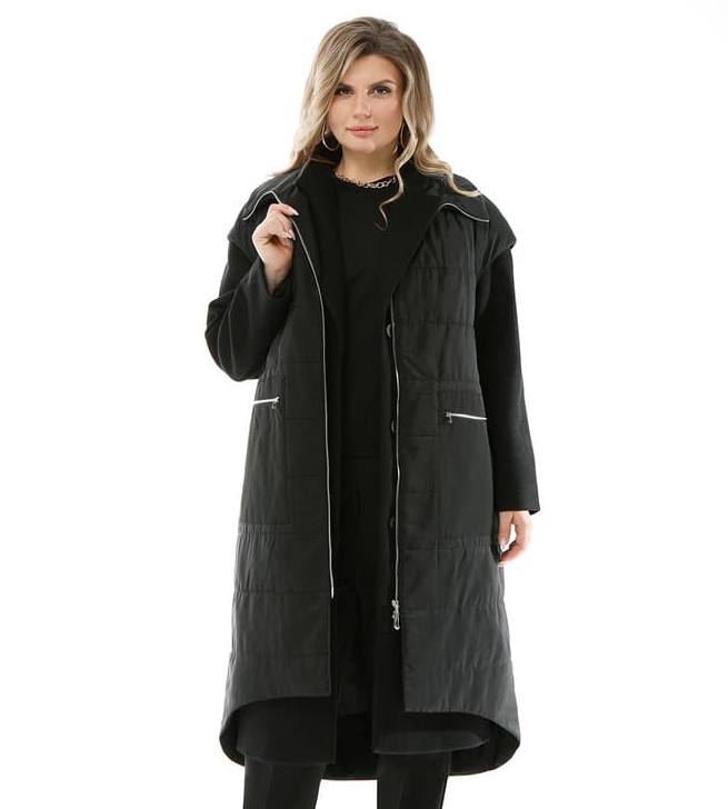Комплект из пальто и стеганой жилетки, черный
