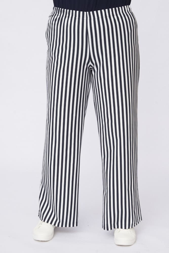 Прямые широкие брюки в полоску, темно-синие с белым