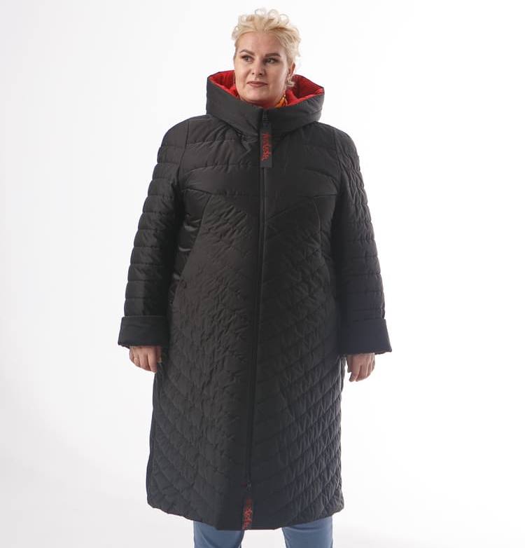 Трапециевидное пальто с комбинированной стежкой, черное