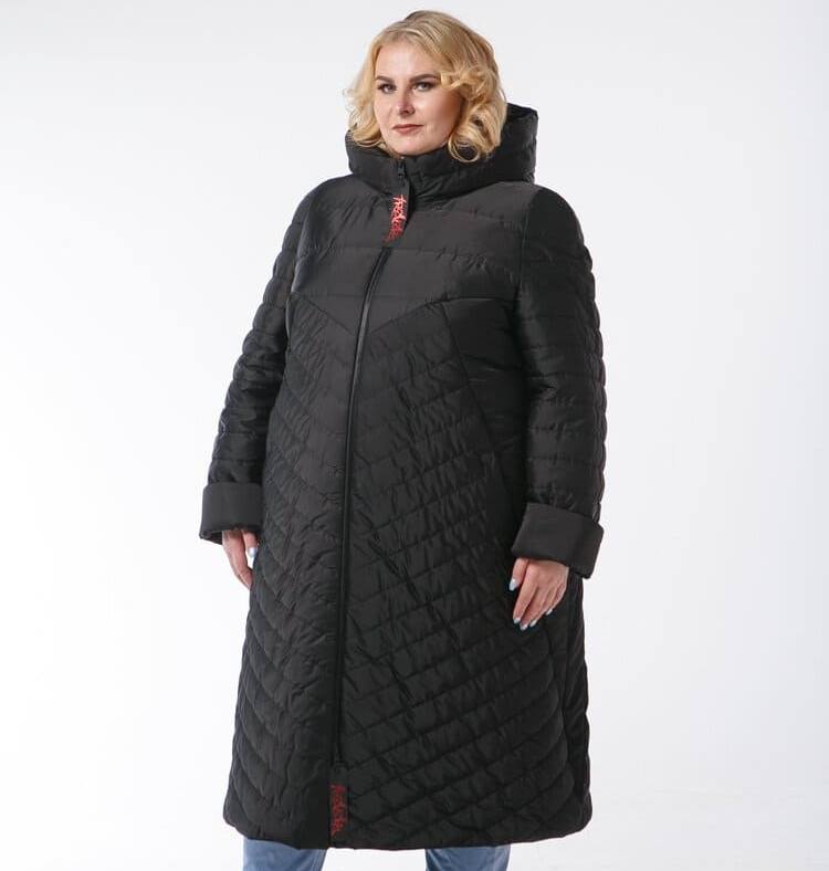 Длинное пальто с силиконовыми лентами, черное