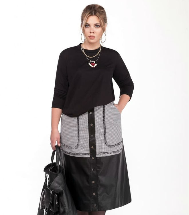 Комплект из джемпера и комбинированной юбки, черный с серым