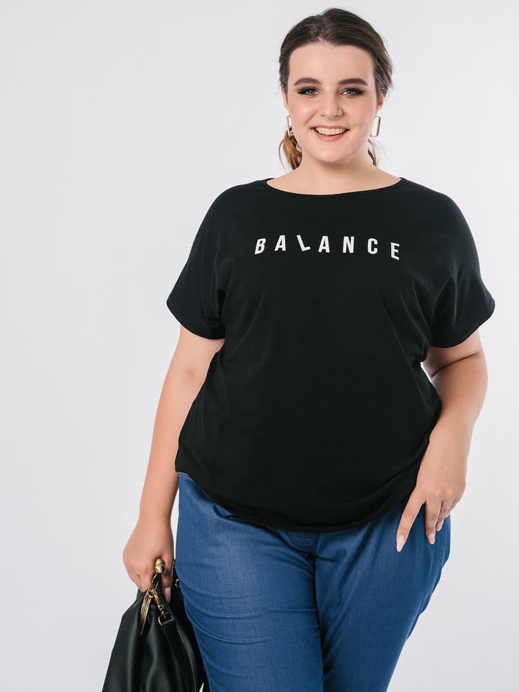Свободная футболка с надписью "balance", черная