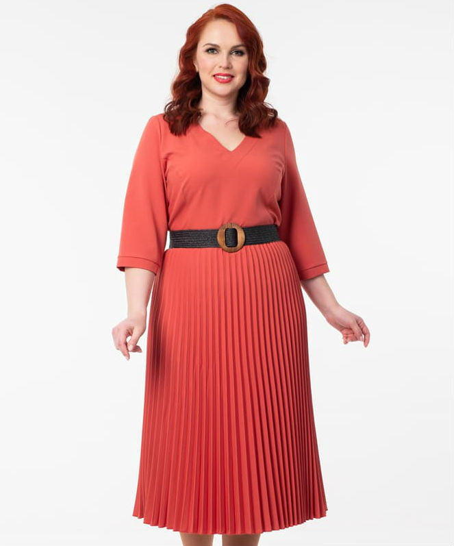 Текстильное платье с гофрированной юбкой, красное
