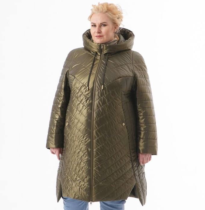Демисезонное пальто с комбинированной стежкой, олива
