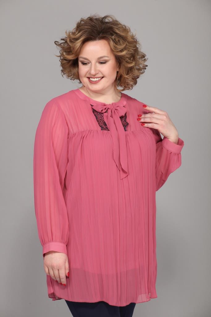 Прямая блузка с кружевной отделкой и завязкой, розовая