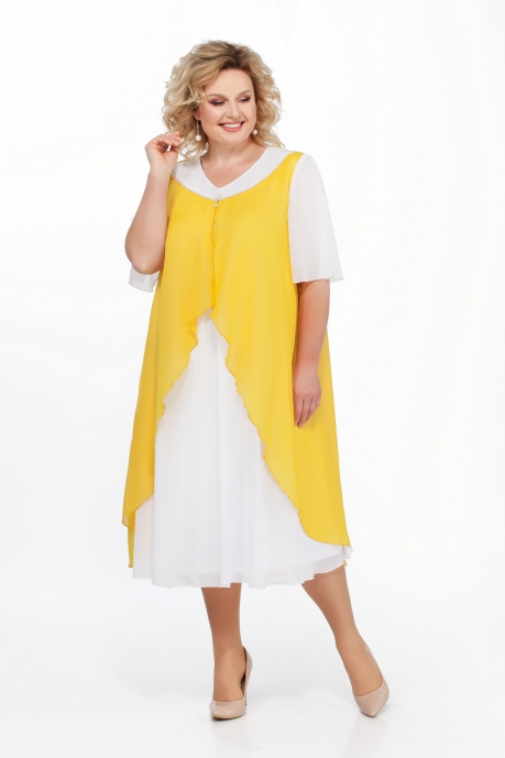 Шифоновое платье с имитацией желтой накидки