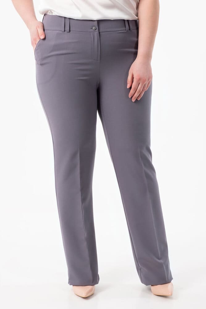 Классические прямые брюки со шлевками, серые
