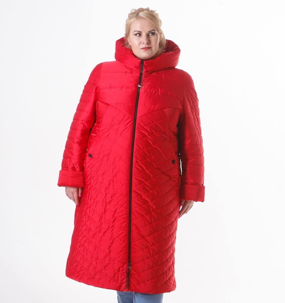 Длинное пальто с силиконовыми лентами, красное