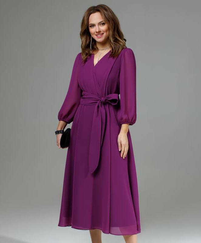 Расклешенное платье с длинным платьем, фиолетовое