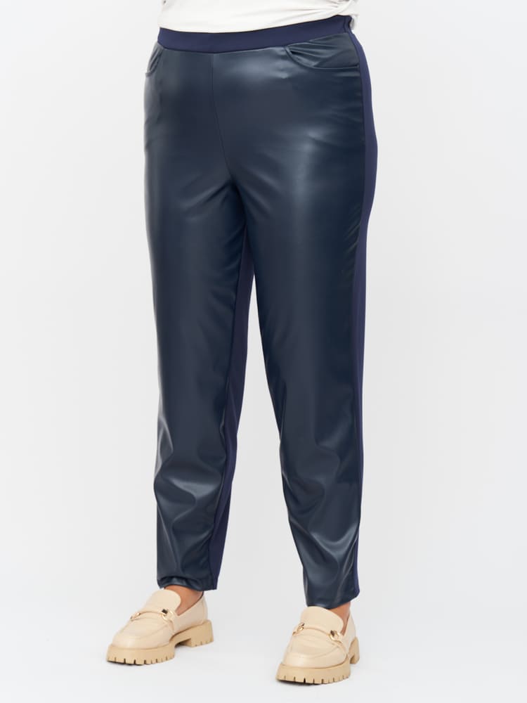 Прямые комбинированные брюки, темно-синие