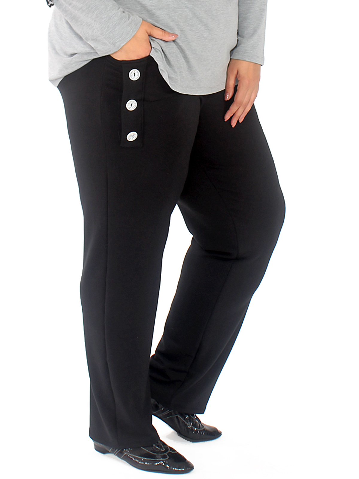 Трикотажные брюки с декоративными пуговицами, черные