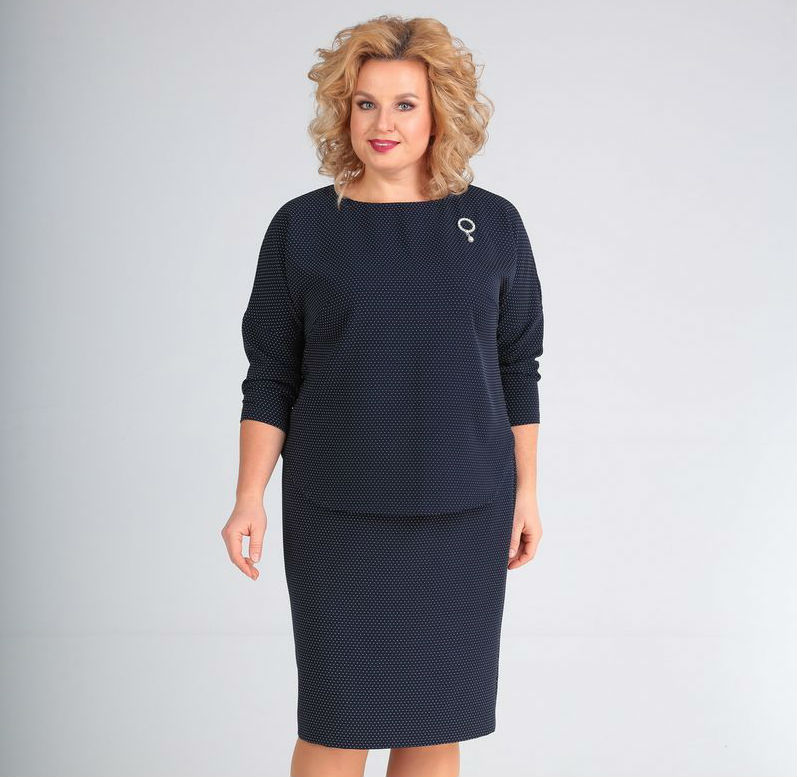 Комплект из юбки и блузона с имитацией застежки сзади, темно-синий