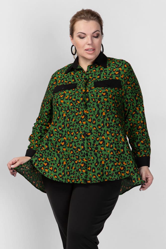 Свободная блузка с нагрудными карманами, зеленая