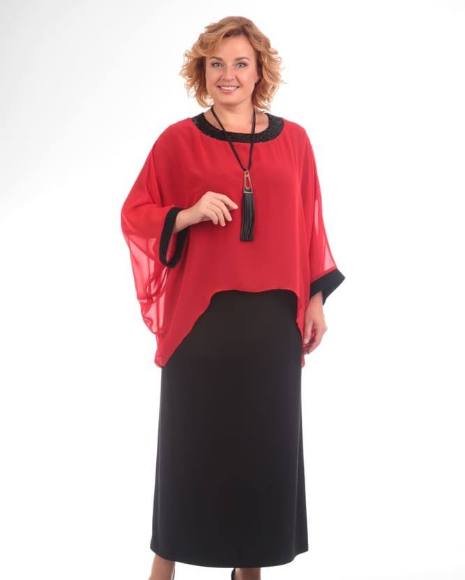 Длинное платье с красным шифоновым лифом
