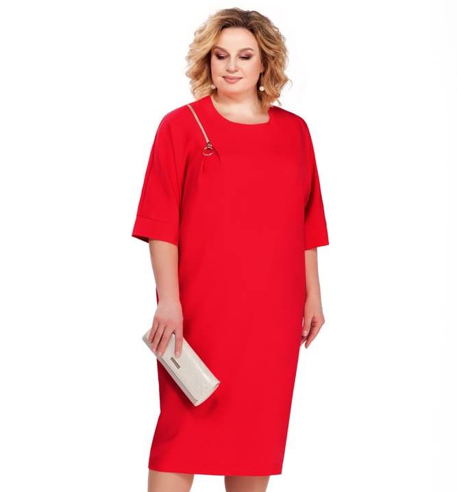 Свободное платье с укороченным рукавом, красное
