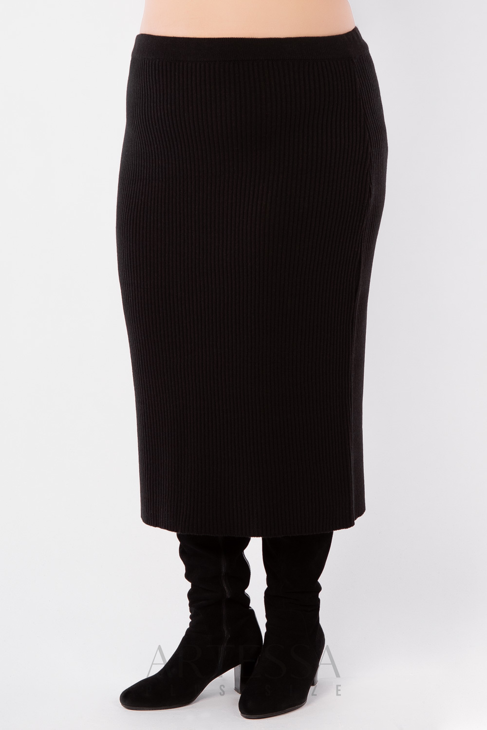 Прямая трикотажная юбка с разрезами, черная