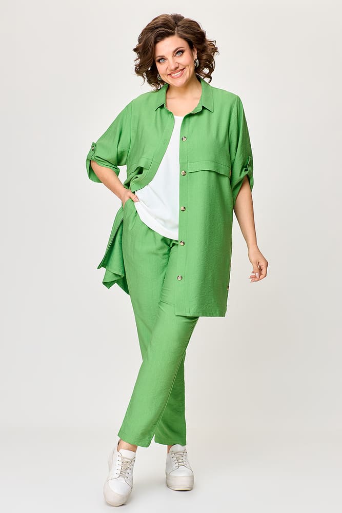 Комплект-тройка с удлиненной рубашкой, зеленый