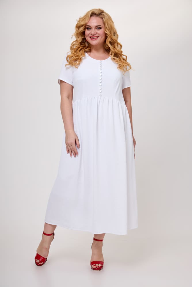 Длинное платье с декоративными пуговицами, белое