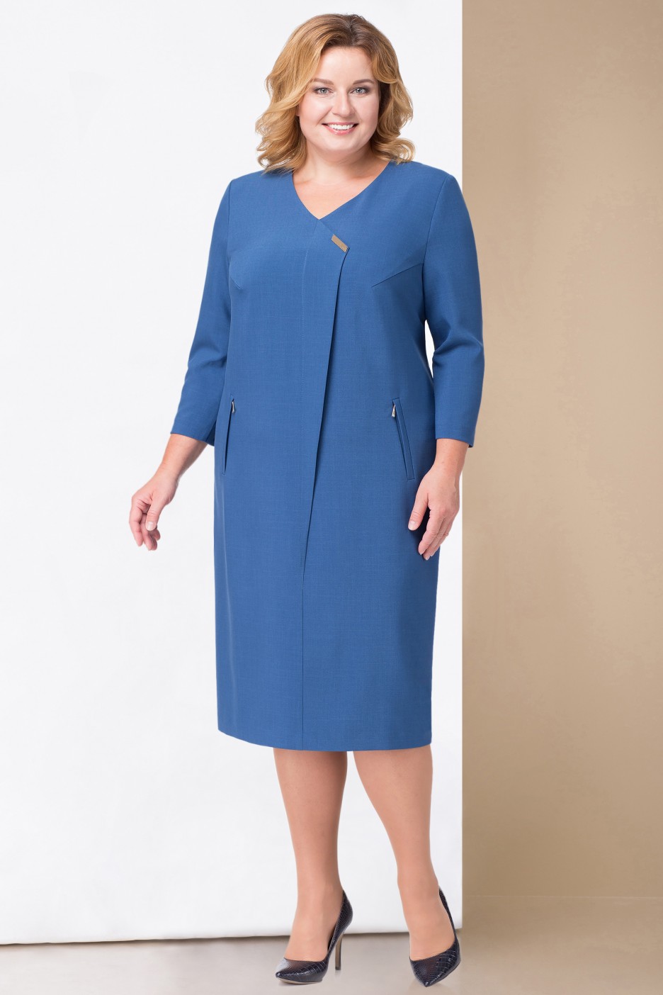 Повседневное платье с асимметричной складкой, синее