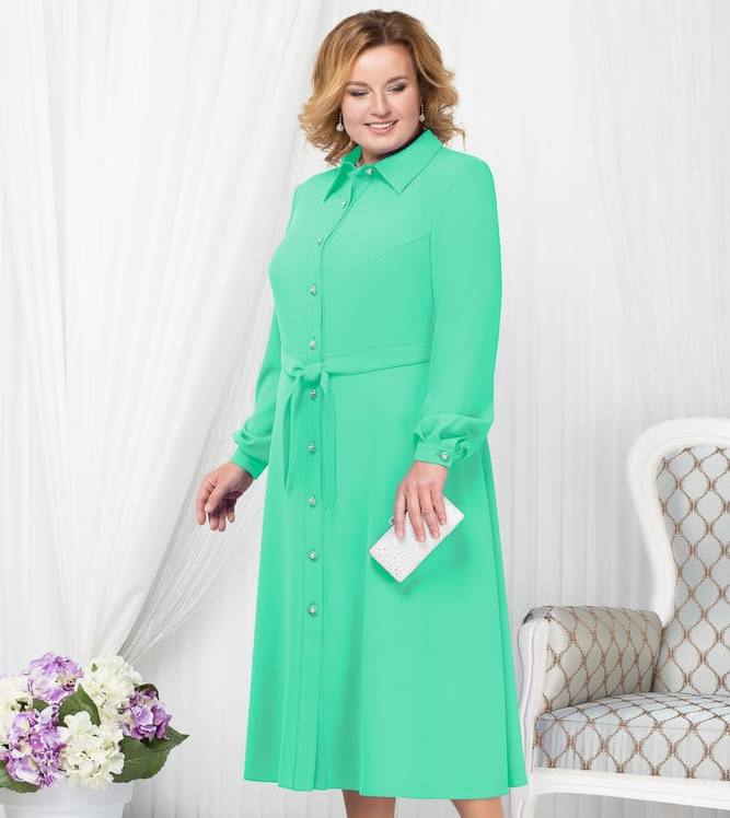 Платье с воротником рубашечного типа, зеленое