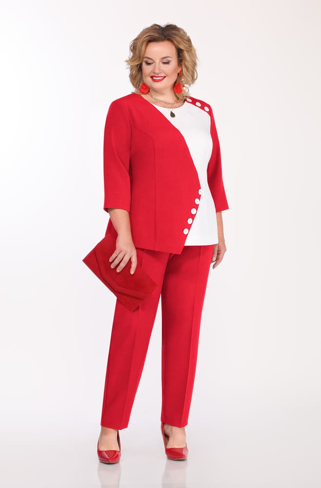 Комплект из брюк и блузки с асимметричным подрезом, красный