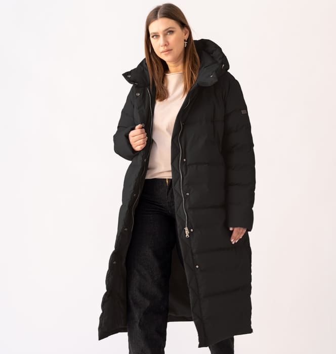Длинное пальто с боковыми разрезами на молнии, черное
