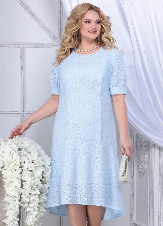 Хлопковое платье с декоративными пуговицами, голубое