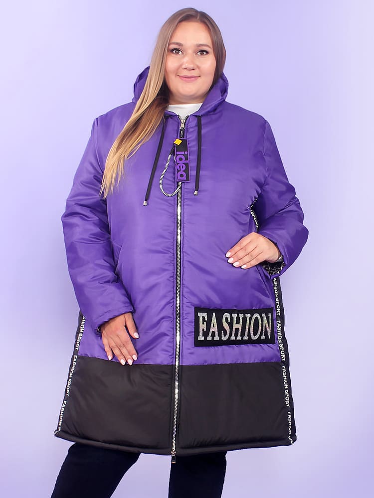 Зимняя куртка с аппликацией и тесьмой лиловая купить в Москве цена в интернет магазине L’marka