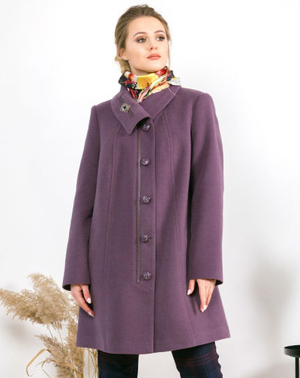 Свободное пальто с асимметричным воротником и декором, фиолетовое