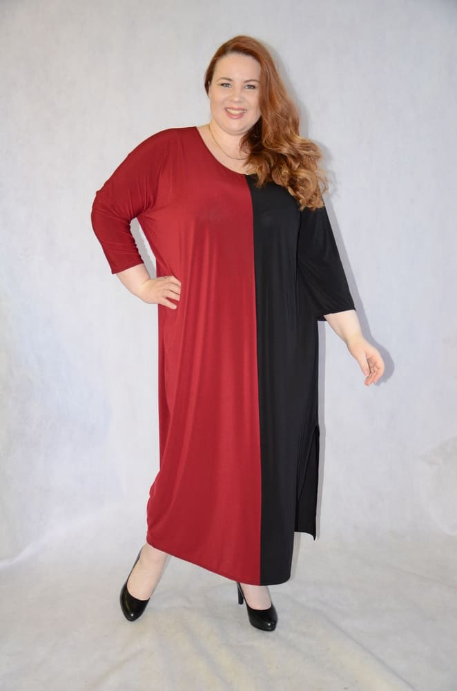 Длинное комбинированное платье, черный с красным