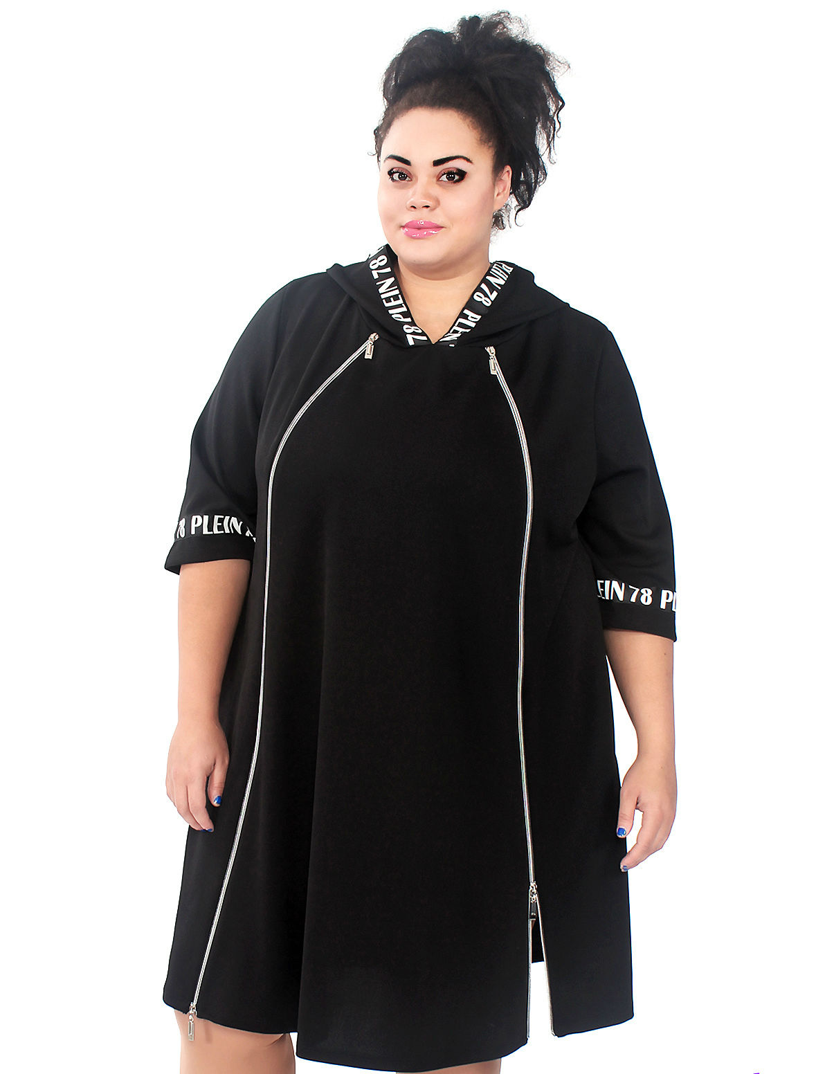 Платье с карманами и декоративной тесьмой, черное