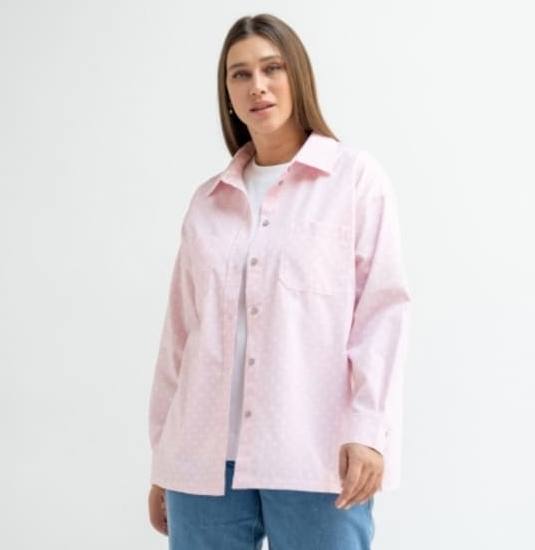 Свободная хлопковая рубашка с нагрудными карманами, розовая