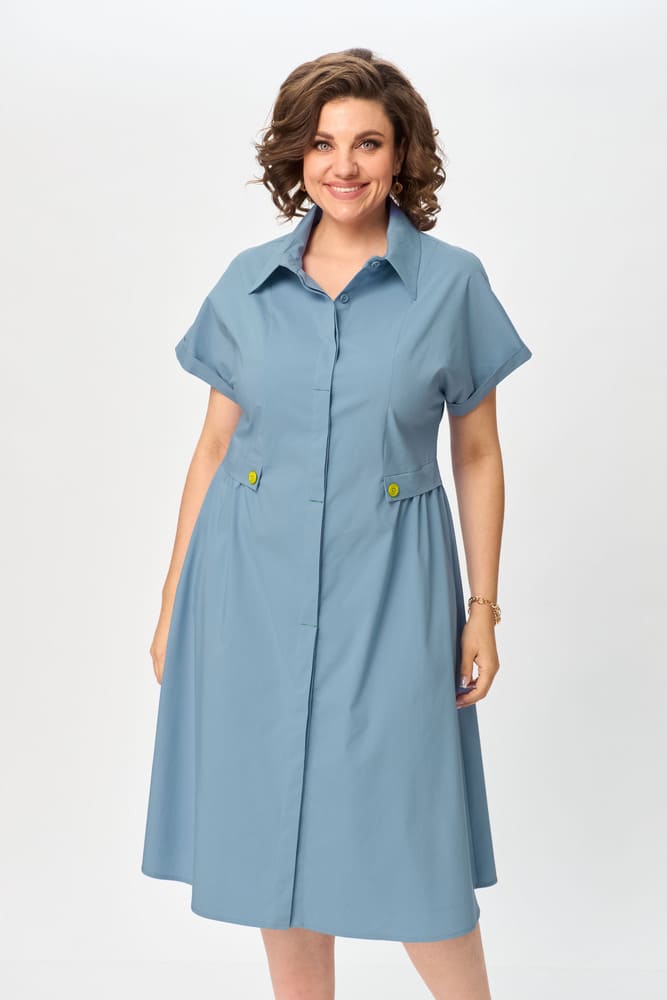 Повседневное приталенное платье с коротким рукавом, голубое
