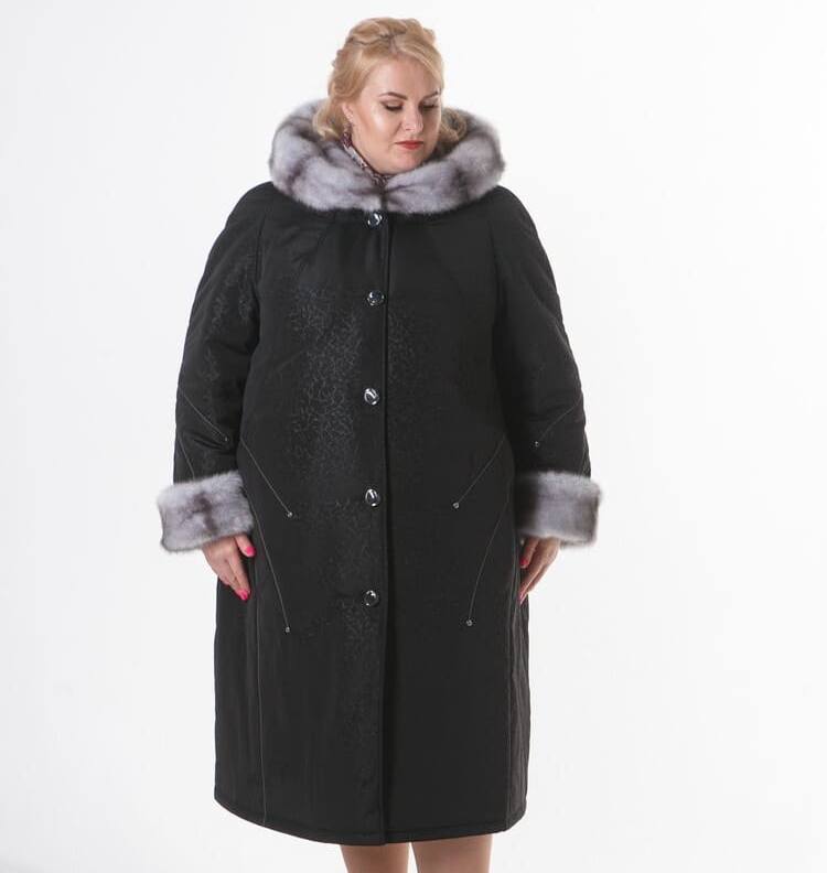 Зимнее пальто с отделочными строчками, черное