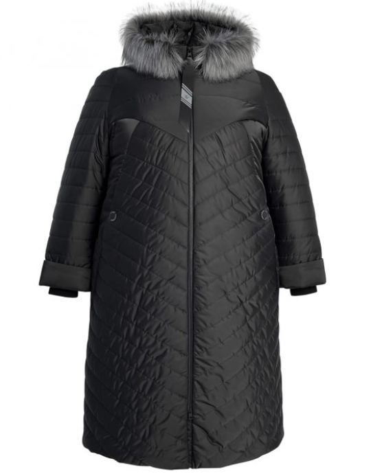 Зимнее стеганое пальто с мехом на капюшоне, черное