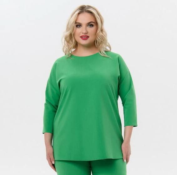 Однотонная блузка с укороченным рукавом, сочная зелень