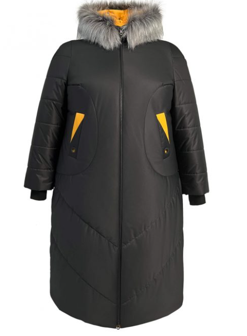 Свободное пальто с желтой отделкой, черное