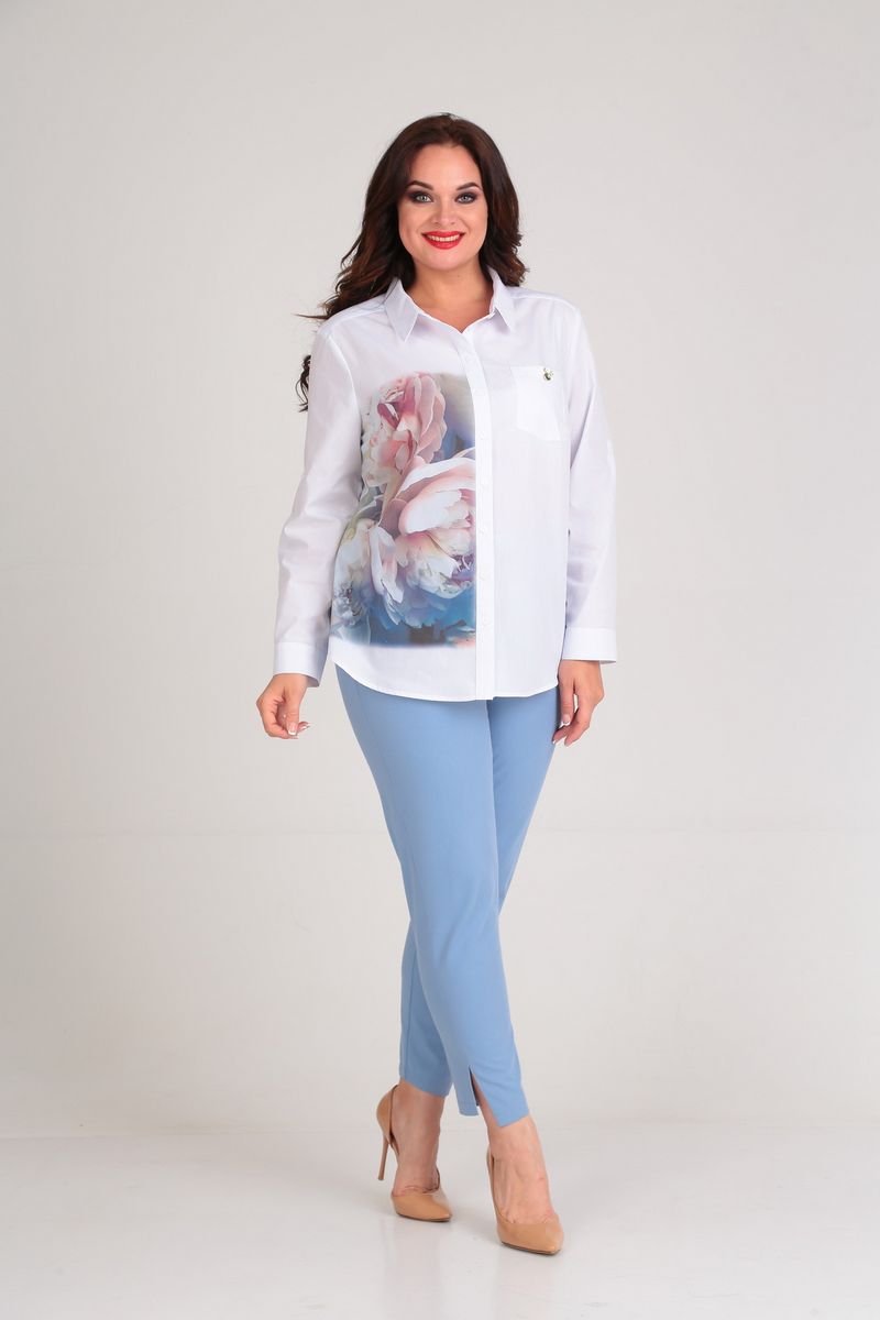 Комплект из джинсовых брюк и блузона с принтом, голубой с белым