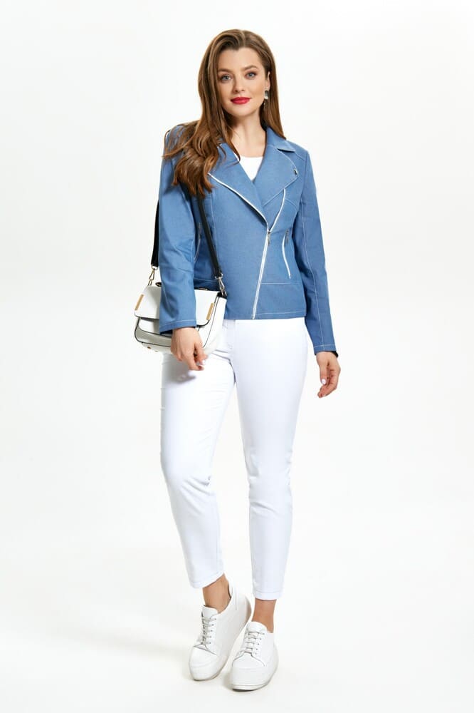 Джинсовый комплект из брюк и куртки, синий с белым