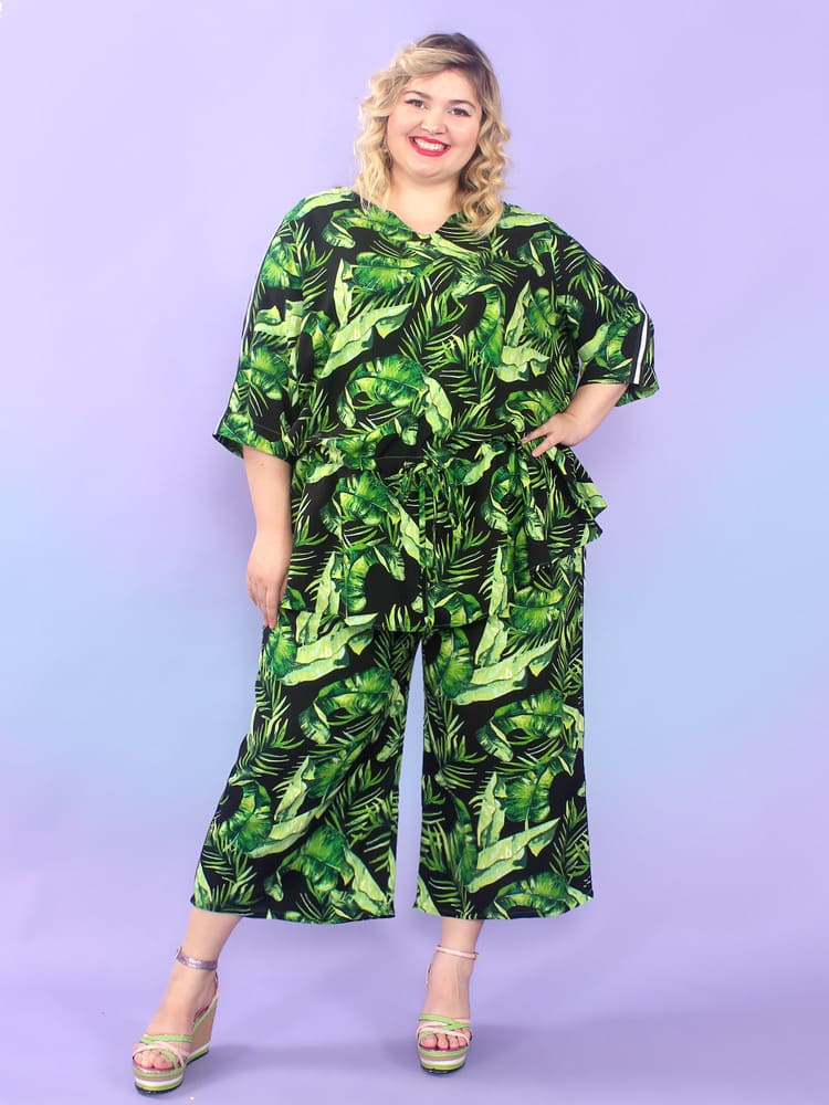 Комплект из широких брюк и блузы, зеленый