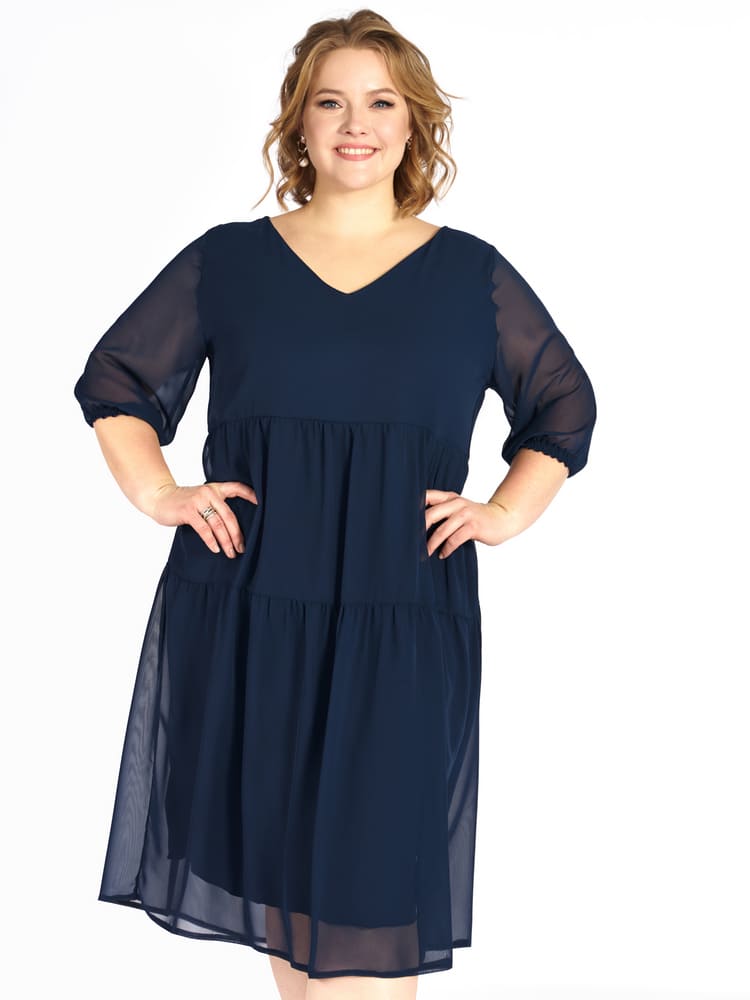 Свободное шифоновое платье на подкладке, темно-синее