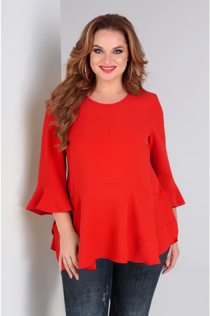 Свободная блузка в стиле бохо с воланами, красная