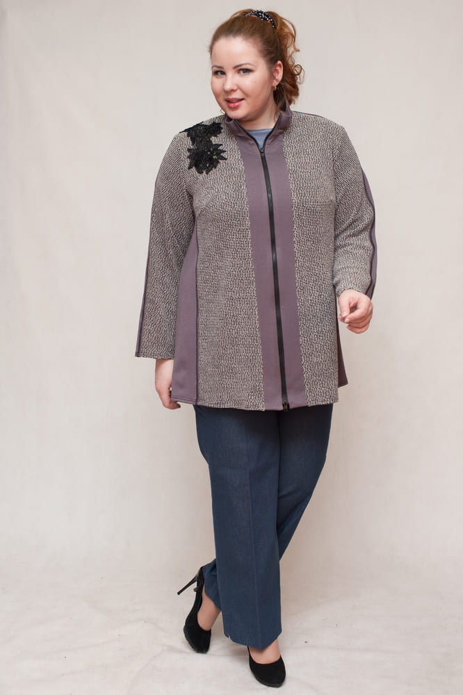 Комбинированная блуза на молнии, фиолетовая