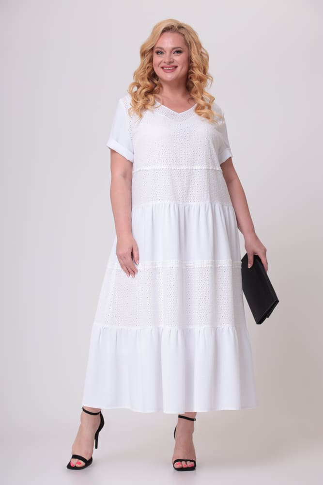 Легкое длинное платье с коротким рукавом, белое