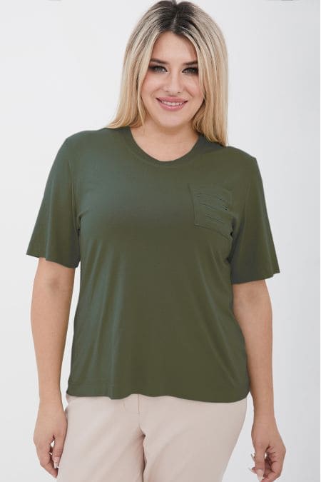 Трикотажная футболка с оригинальным карманом, зеленая